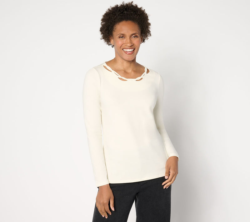Women with Control Washed Cotton Tee with Twist Neck Detail — View 5