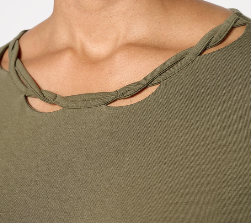 Women with Control Washed Cotton Tee with Twist Neck Detail — View 16