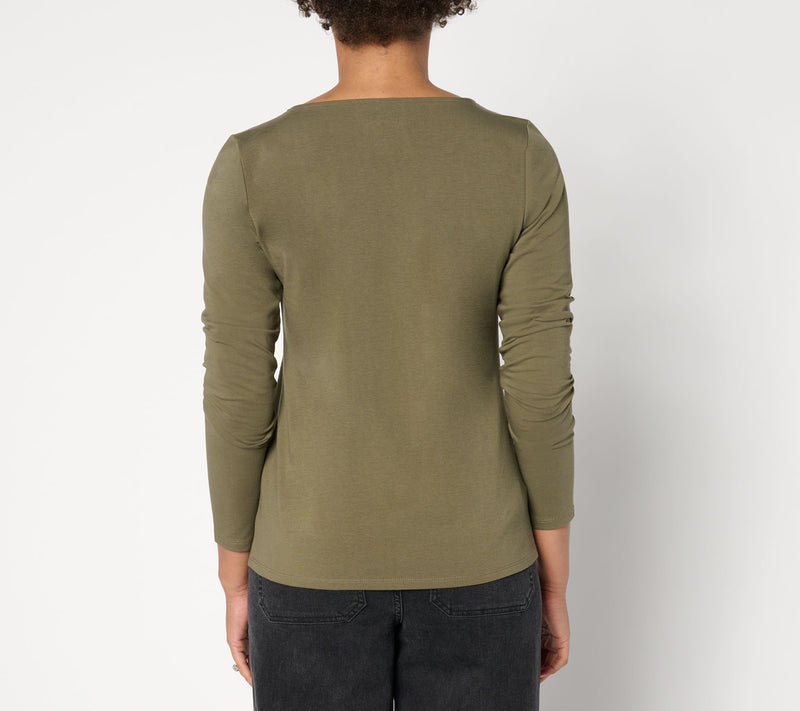 Women with Control Washed Cotton Tee with Twist Neck Detail — View 14
