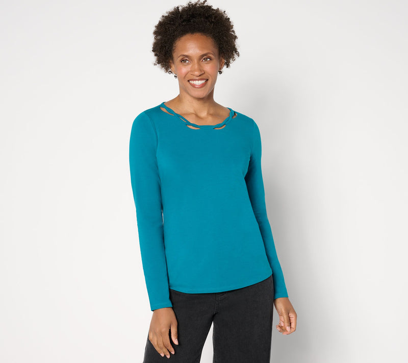 Women with Control Washed Cotton Tee with Twist Neck Detail — View 7