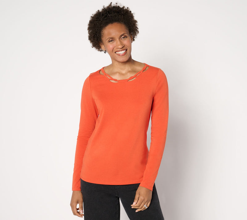 Women with Control Washed Cotton Tee with Twist Neck Detail — View 9