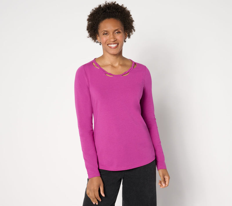 Women with Control Washed Cotton Tee with Twist Neck Detail — View 11