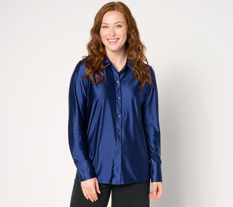 Women with Control Fluid Satin Button Front Top — Main view