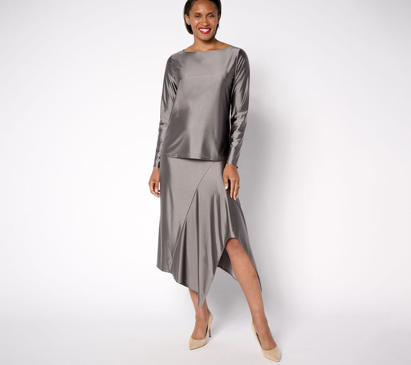 Women with Control Fluid Satin Boat Neck Top — View 4