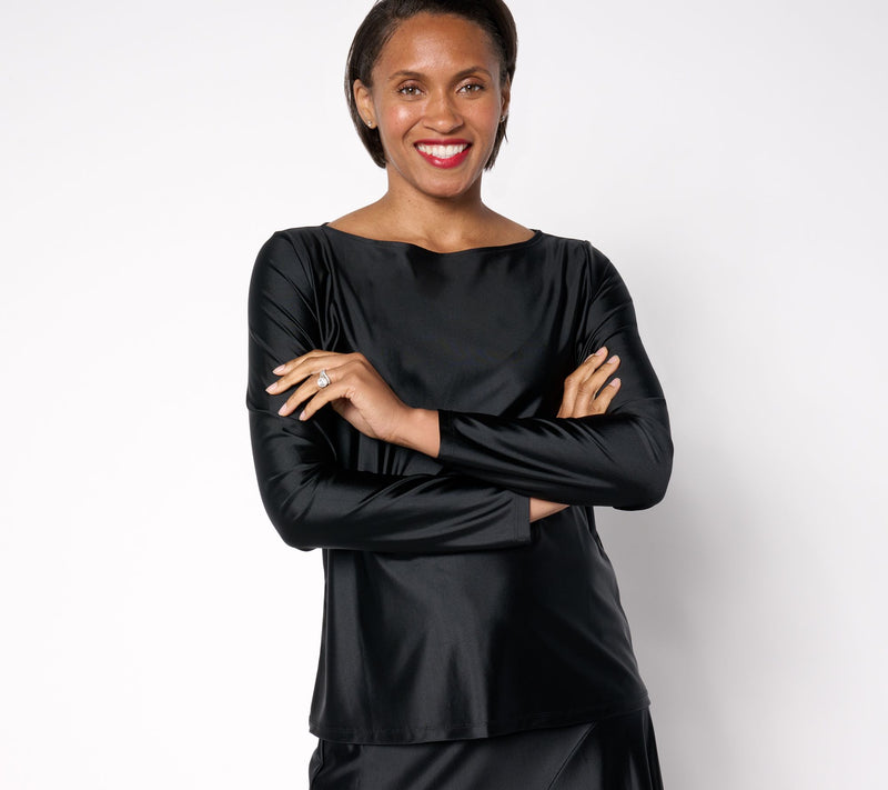 Women with Control Fluid Satin Boat Neck Top — View 10