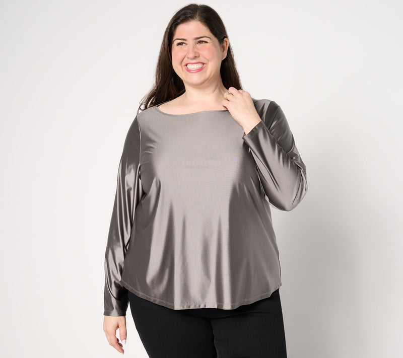 Women with Control Fluid Satin Boat Neck Top — View 2