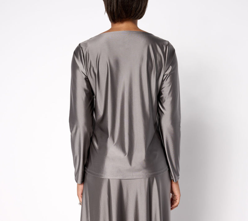 Women with Control Fluid Satin Boat Neck Top — View 3