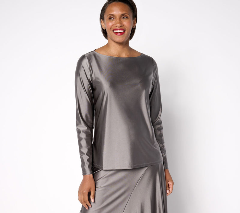 Women with Control Fluid Satin Boat Neck Top — View 12