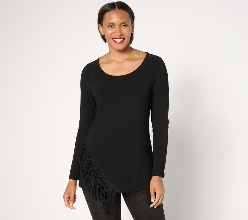 Women with Control Moss Crepe Fringe Top — View 7