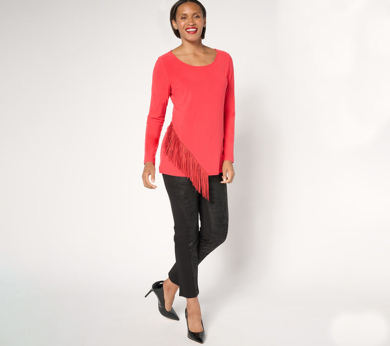 Women with Control Moss Crepe Fringe Top — View 9