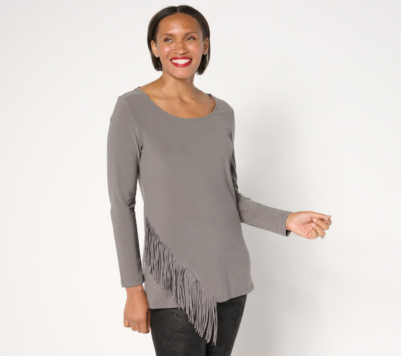 Women with Control Moss Crepe Fringe Top — View 5