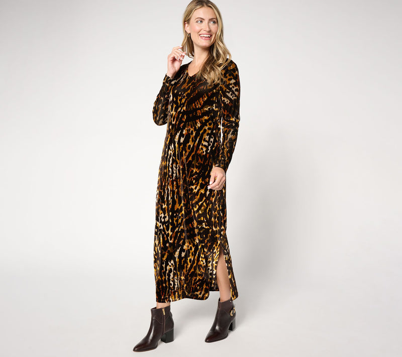 Women with Control Regular Printed Knit Velvet V-Neck Dress — View 5