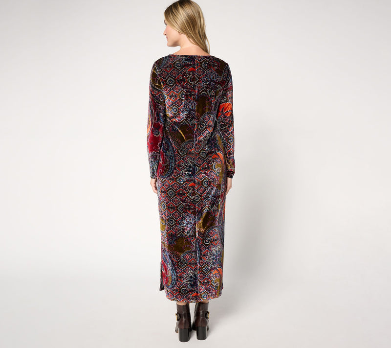 Women with Control Petite Printed Knit Velvet V-Neck Dress — View 9