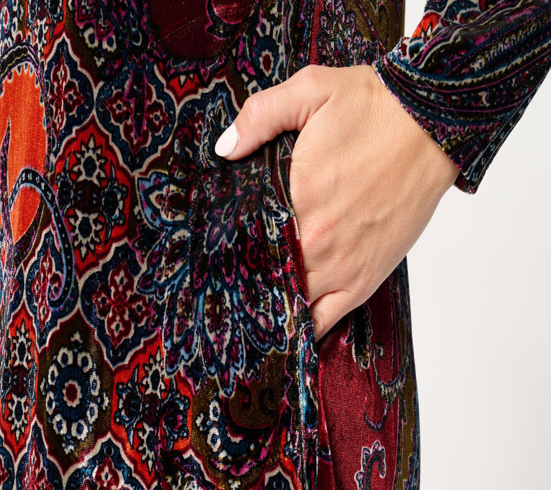 Women with Control Petite Printed Knit Velvet V-Neck Dress — View 10
