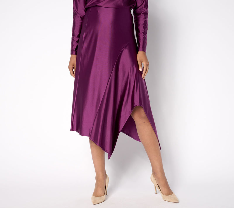 Attitudes by Renee Fluid Satin Regular Asymmetric Hem Skirt — Main view
