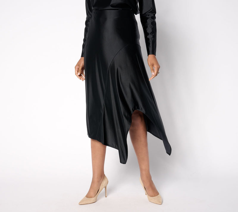 Attitudes by Renee Fluid Satin Regular Asymmetric Hem Skirt — View 9