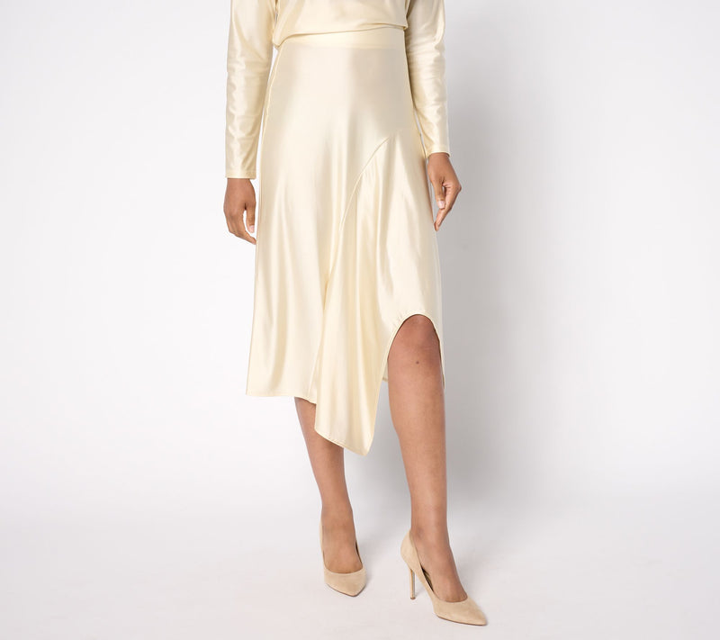 Attitudes by Renee Fluid Satin Regular Asymmetric Hem Skirt — View 6