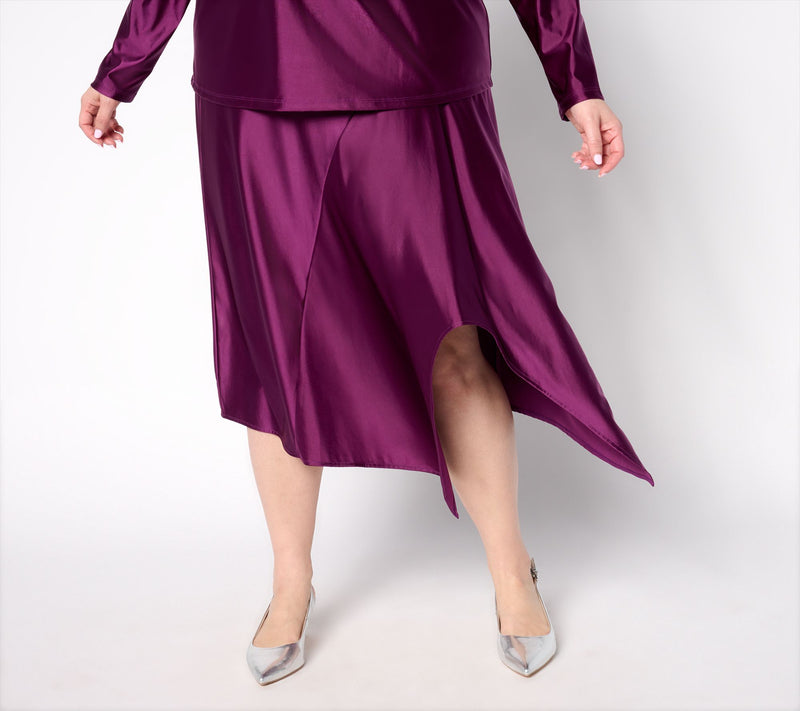 Attitudes by Renee Fluid Satin Petite Asymmetric Hem Skirt — View 10