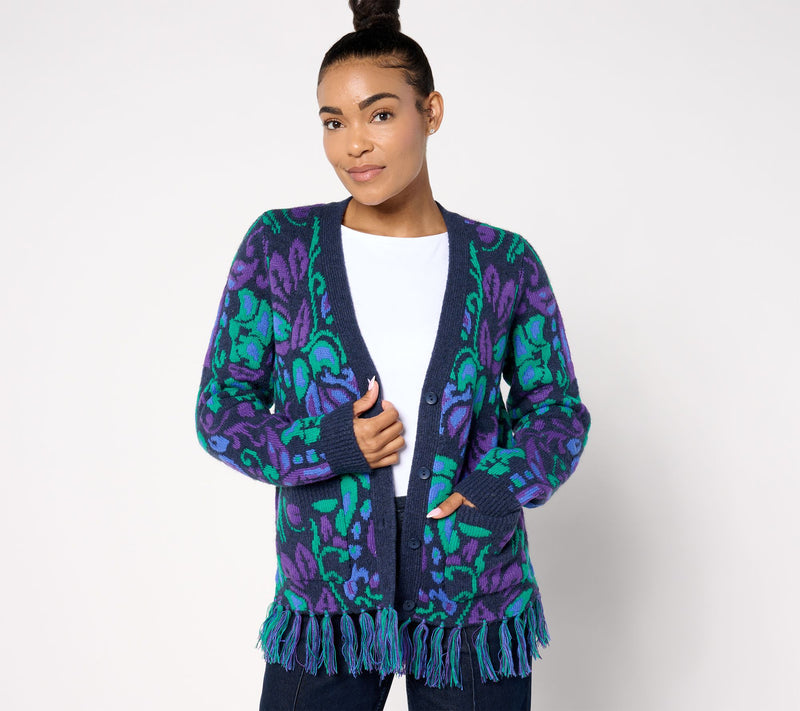 Women with Control Jacquard Cardigan w/ Fringe Hem — View 10