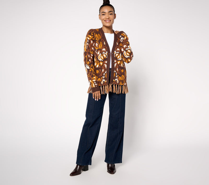 Women with Control Jacquard Cardigan w/ Fringe Hem — View 4