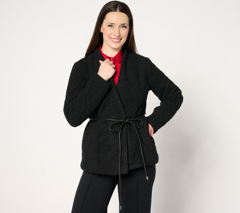 BEAUTIFUL by Lawrence Zarian Sherpa Jacket with Faux Leather Belt — View 7