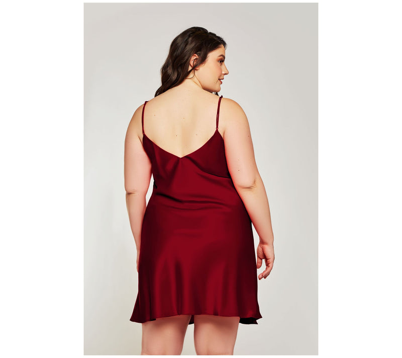 iCollection Bias Cut Soft Satin Burgundy Chemise — View 3