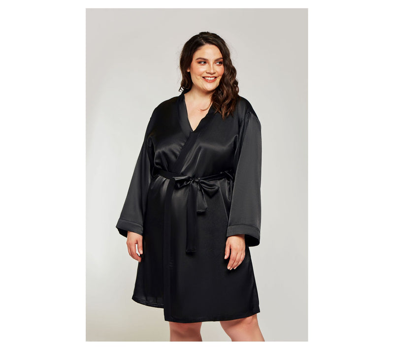 iCollection Soft Satin Black Robe — View 4