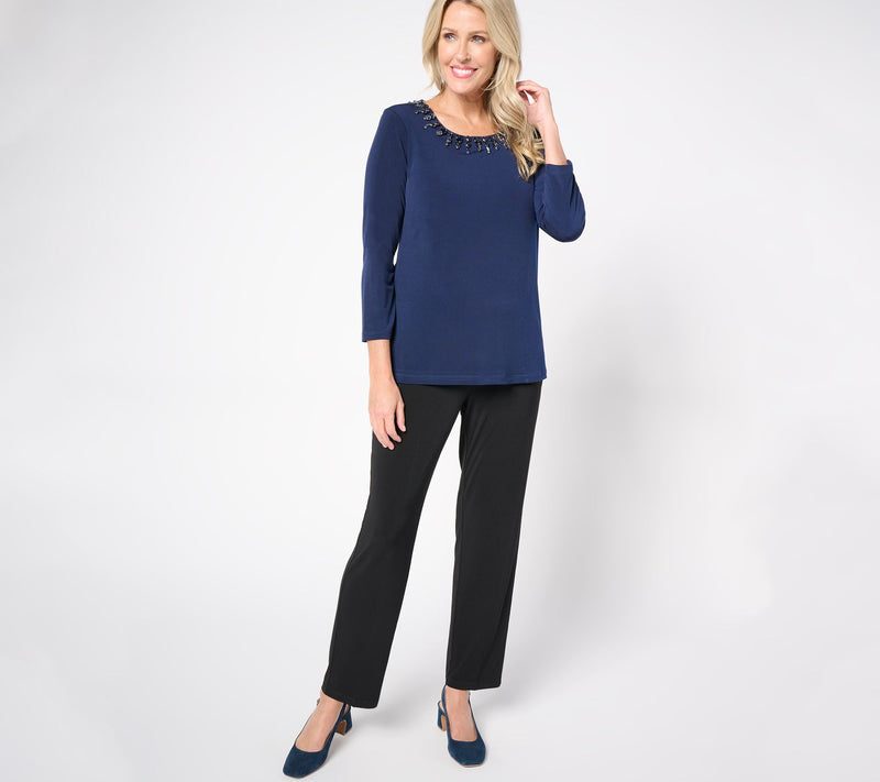 Susan Graver Artisan Embellished Neck Top with 3/4 Sleeves — View 12