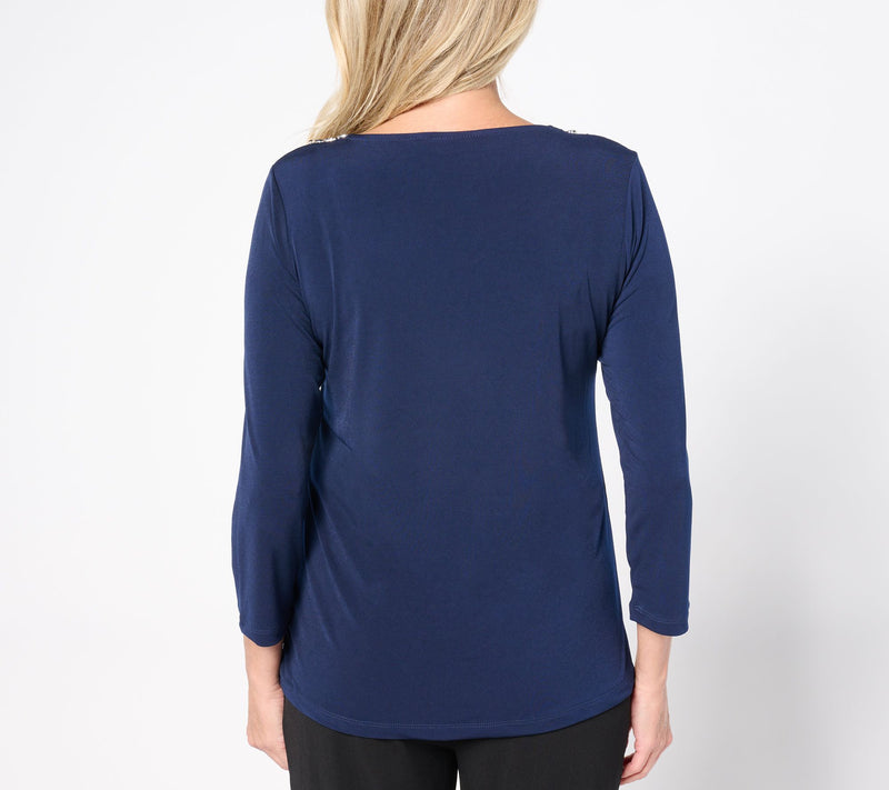 Susan Graver Artisan Embellished Neck Top with 3/4 Sleeves — View 11