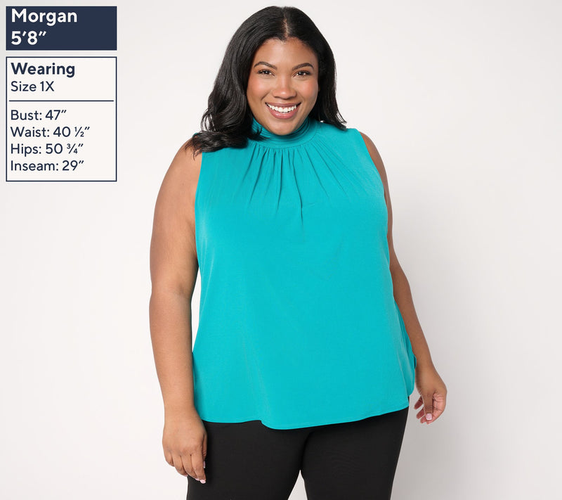 Susan Graver Liquid Knit Sleeveless Top w/ Ruched Mock-Neck — View 10