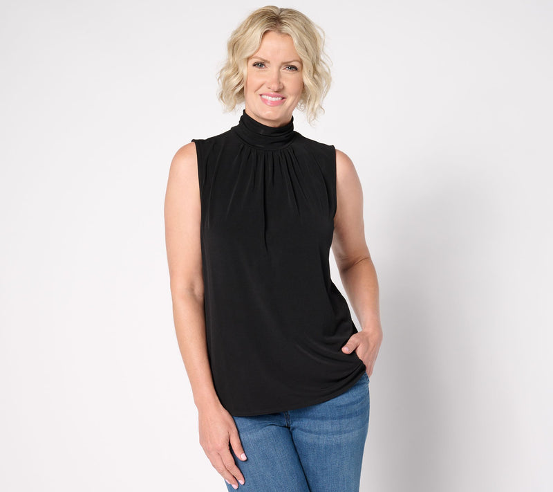 Susan Graver Liquid Knit Sleeveless Top w/ Ruched Mock-Neck — View 9