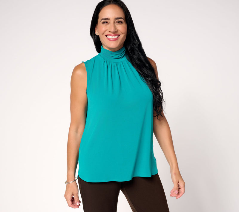 Susan Graver Liquid Knit Sleeveless Top w/ Ruched Mock-Neck — View 16