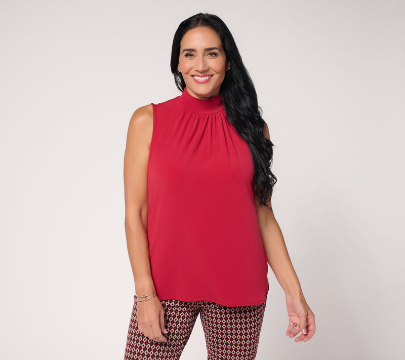 Susan Graver Liquid Knit Sleeveless Top w/ Ruched Mock-Neck — View 17
