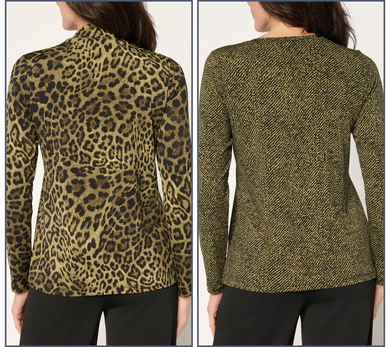 Susan Graver Printed Liquid Knit Set of 2 Long Sleeve Tops — View 12