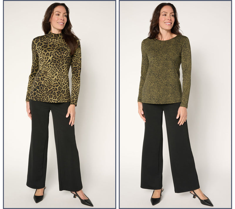 Susan Graver Printed Liquid Knit Set of 2 Long Sleeve Tops — View 13