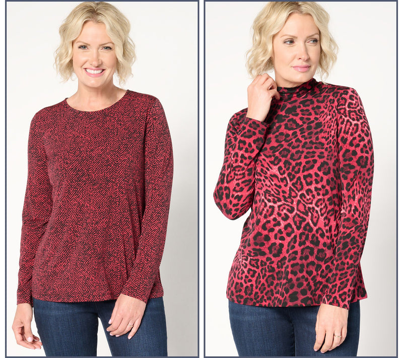 Susan Graver Printed Liquid Knit Set of 2 Long Sleeve Tops — View 9