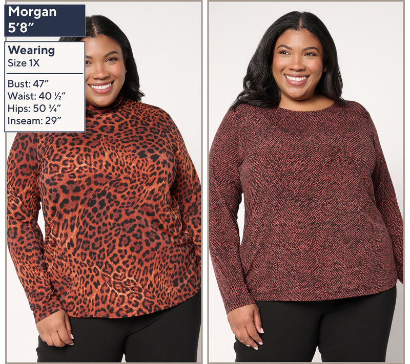 Susan Graver Printed Liquid Knit Set of 2 Long Sleeve Tops — View 10