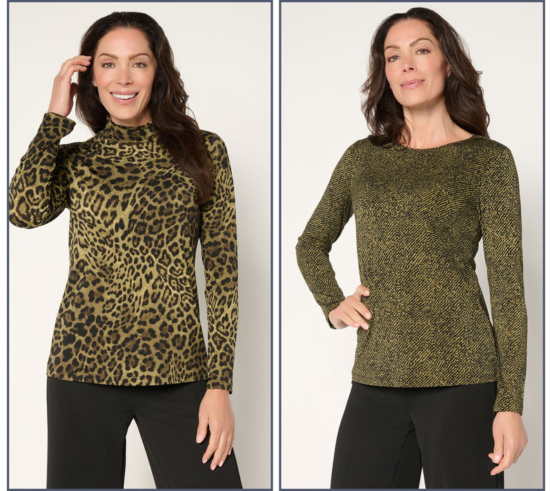 Susan Graver Printed Liquid Knit Set of 2 Long Sleeve Tops — View 19
