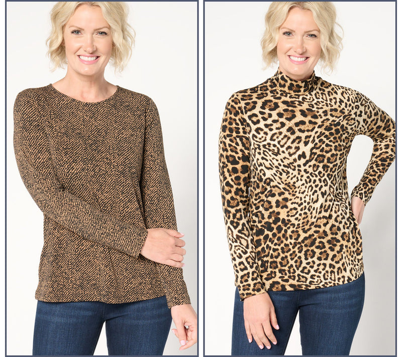 Susan Graver Printed Liquid Knit Set of 2 Long Sleeve Tops — View 7