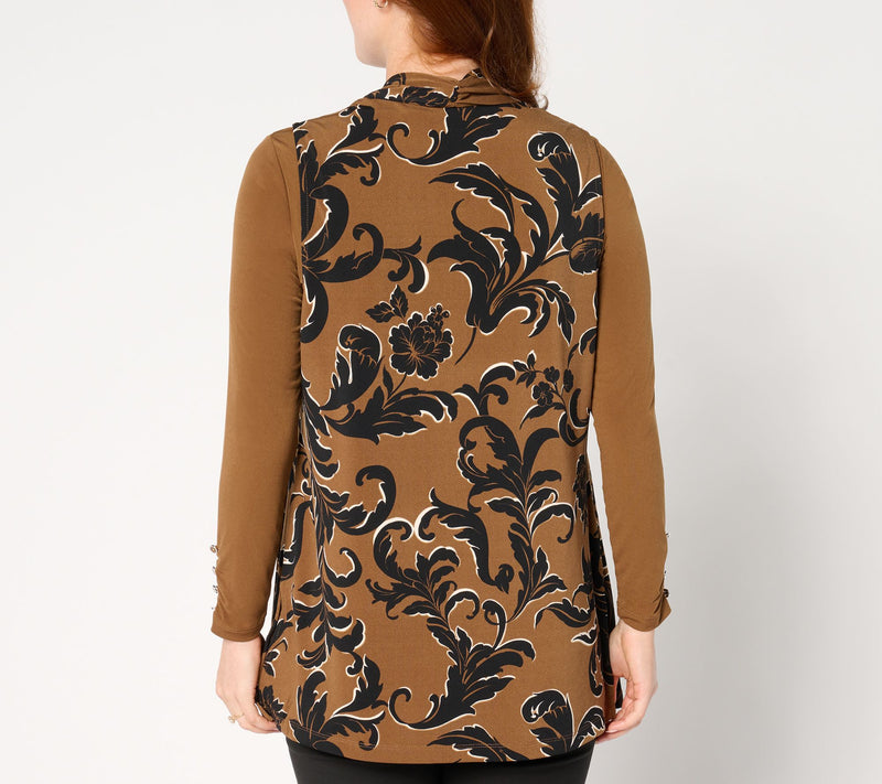 Susan Graver Petite Printed Textured Liquid Knit Vest w/ Solid Top Set — View 3