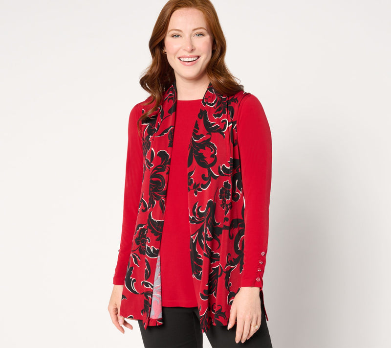 Susan Graver Petite Printed Textured Liquid Knit Vest w/ Solid Top Set — View 12
