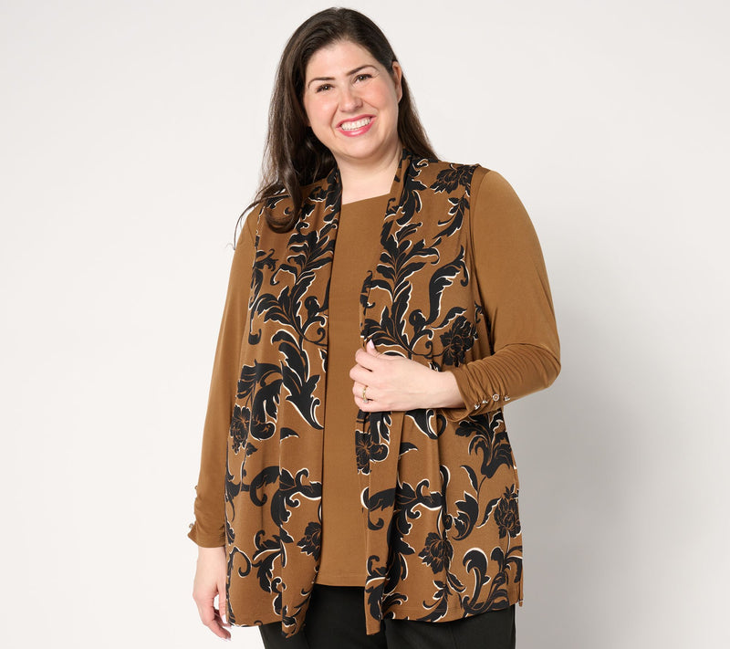 Susan Graver Petite Printed Textured Liquid Knit Vest w/ Solid Top Set — View 2