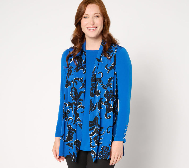 Susan Graver Petite Printed Textured Liquid Knit Vest w/ Solid Top Set — View 13