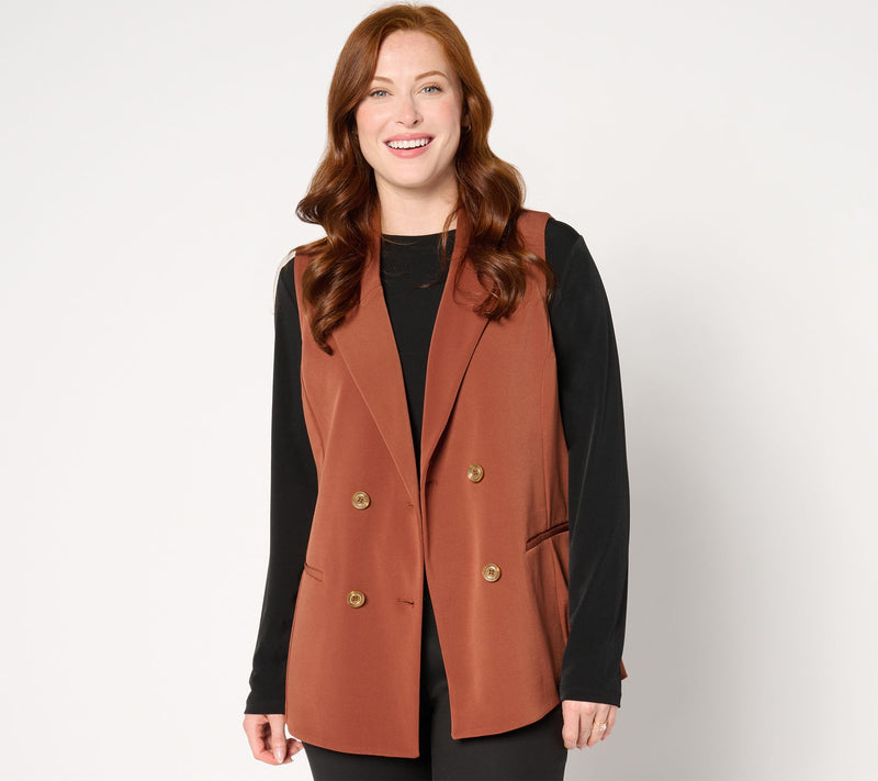 GRAVER Susan Graver LK Fusion Regular Double Breasted Slvless Blazer — View 10