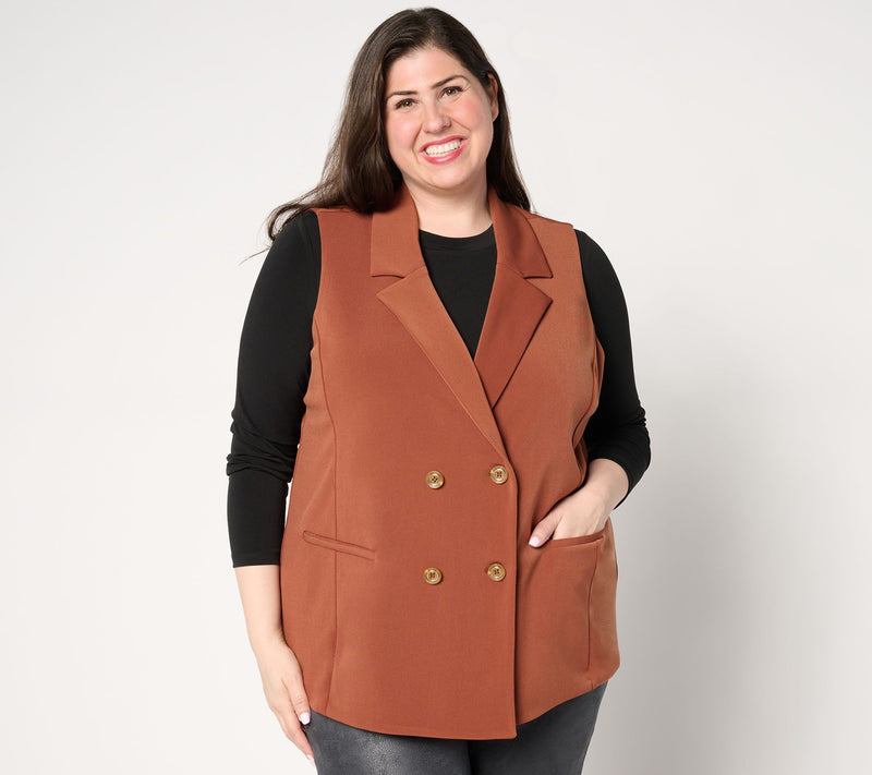 GRAVER Susan Graver LK Fusion Regular Double Breasted Slvless Blazer — View 2