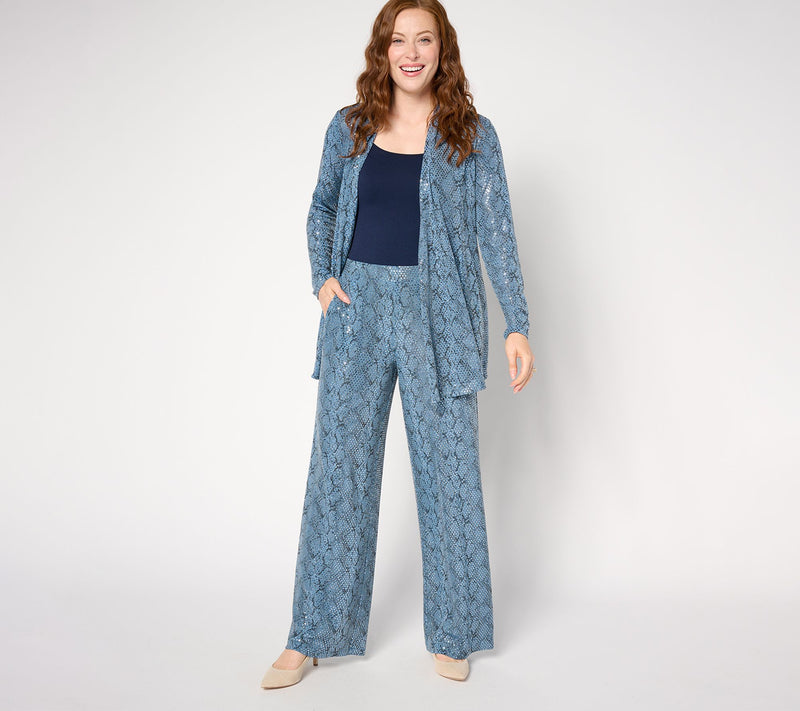 Susan Graver Occasions Reg Metallic Knit Foil Print Wide-Leg Pants — View 10