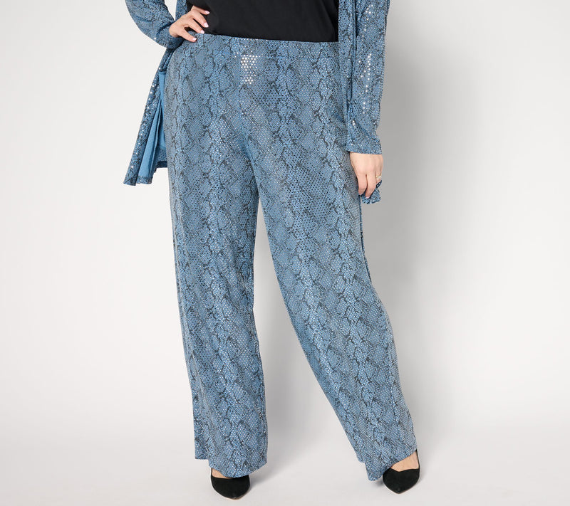 Susan Graver Occasions Reg Metallic Knit Foil Print Wide-Leg Pants — View 8
