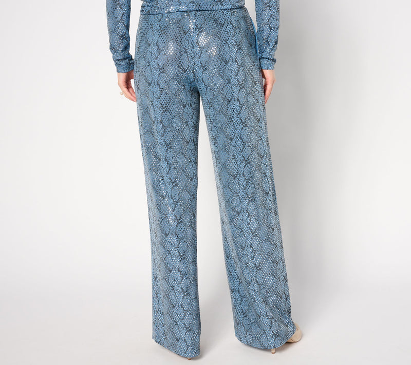 Susan Graver Occasions Pet Metallic Knit Foil Print Wide-Leg Pants — View 9