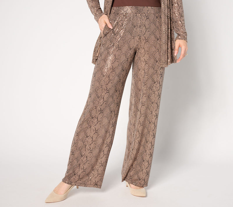 Susan Graver Occasions Pet Metallic Knit Foil Print Wide-Leg Pants — View 5