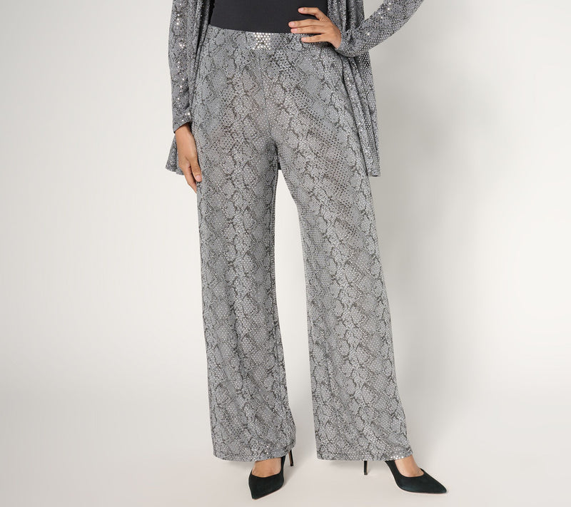 Susan Graver Occasions Pet Metallic Knit Foil Print Wide-Leg Pants — View 13